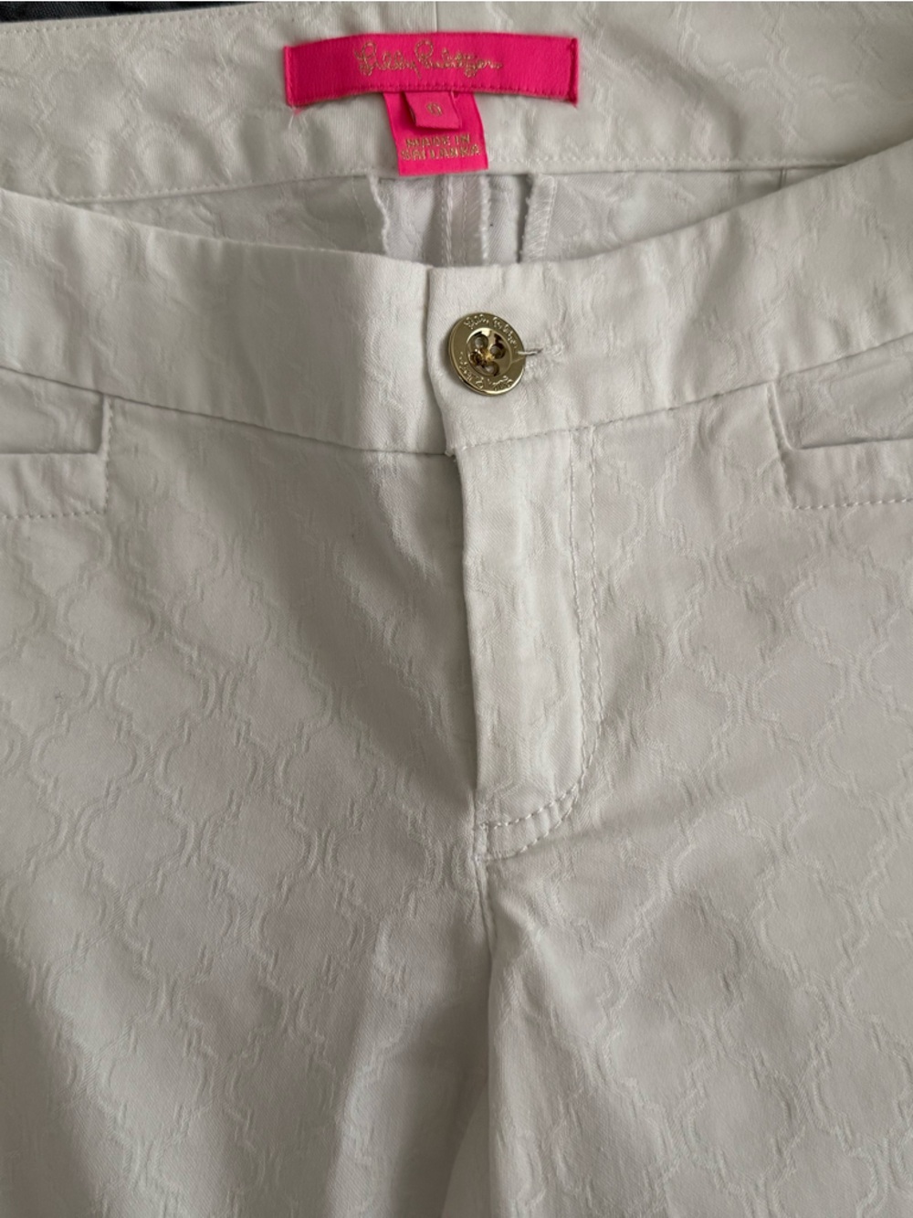 Lilly Pulitzer White Straight Leg Pants with Subtle Jacquard